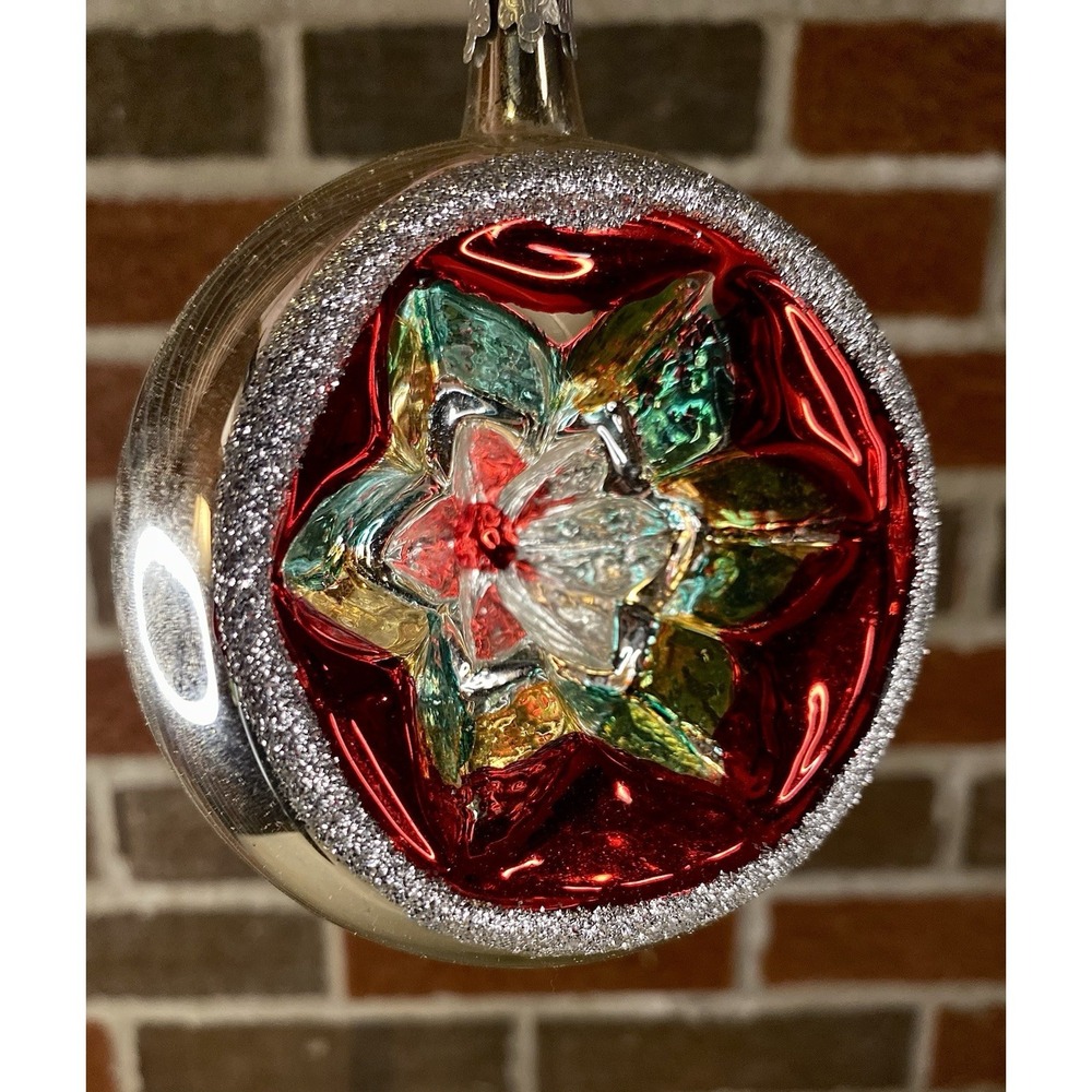 Vtg Large Mercury Glass Indented Reflector Star Ornament Made In Poland Silver